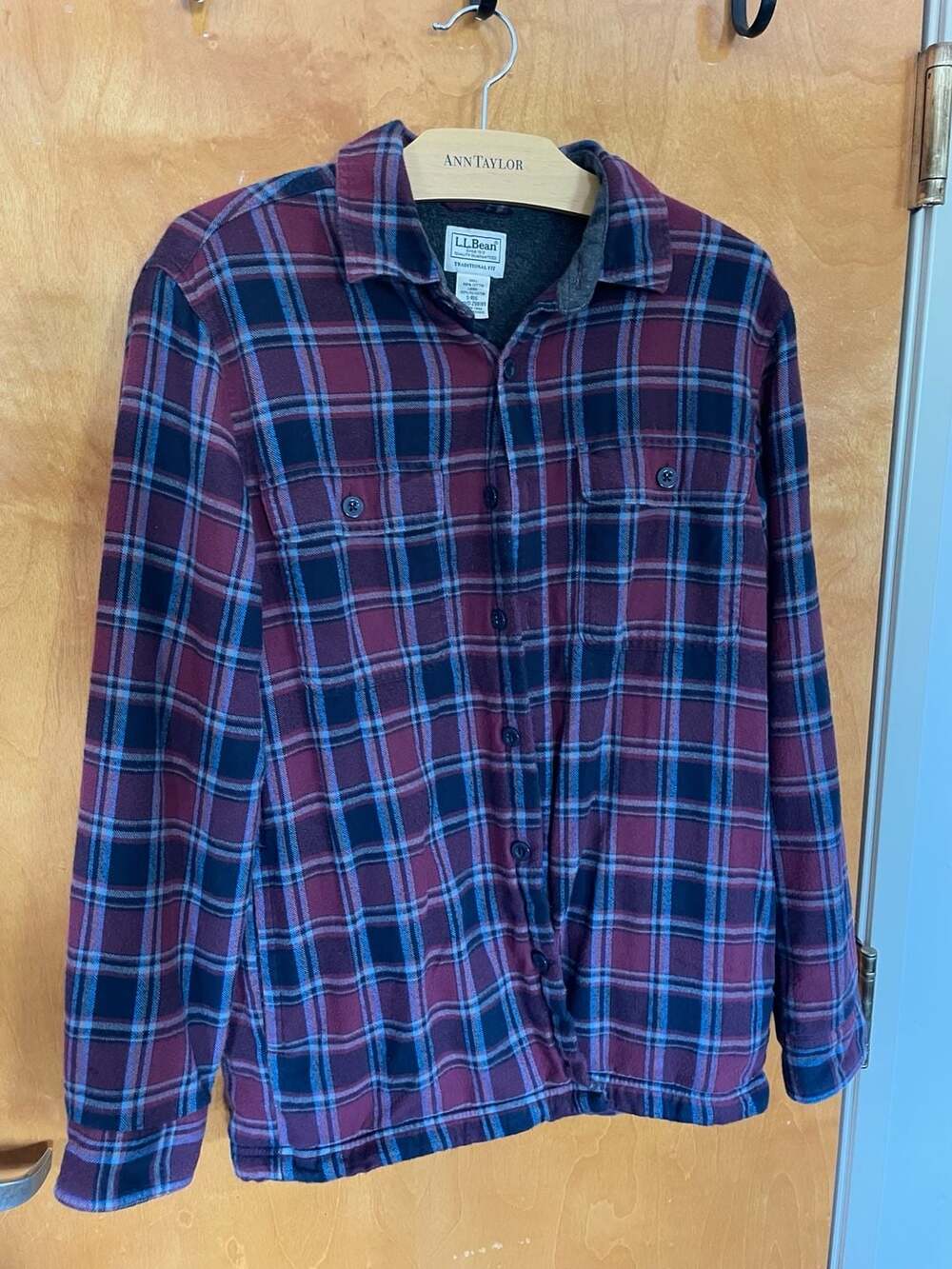 L.L.Bean Traditional Fit Fleece-Lined Plaid Flannel Shirt Size S-Reg